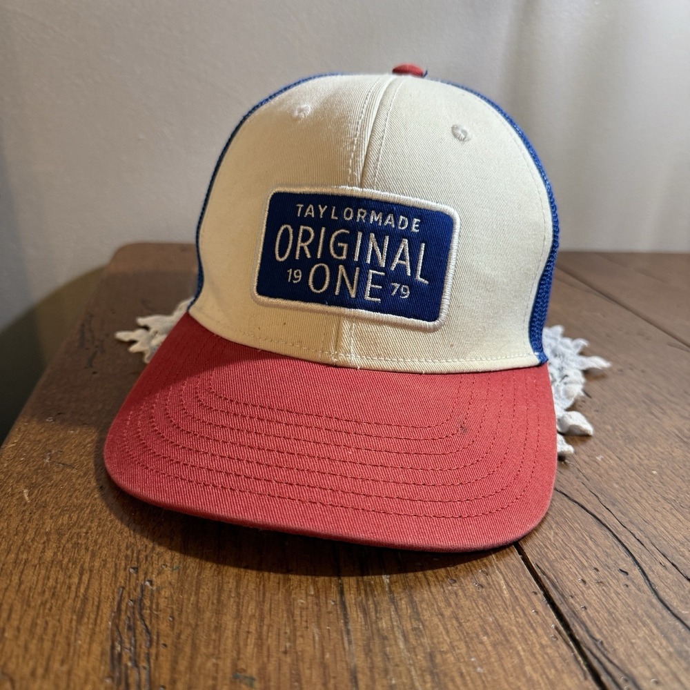 TaylorMade Snapback Hat Men's One Size White Red Blue Trucker Patch Logo Golf